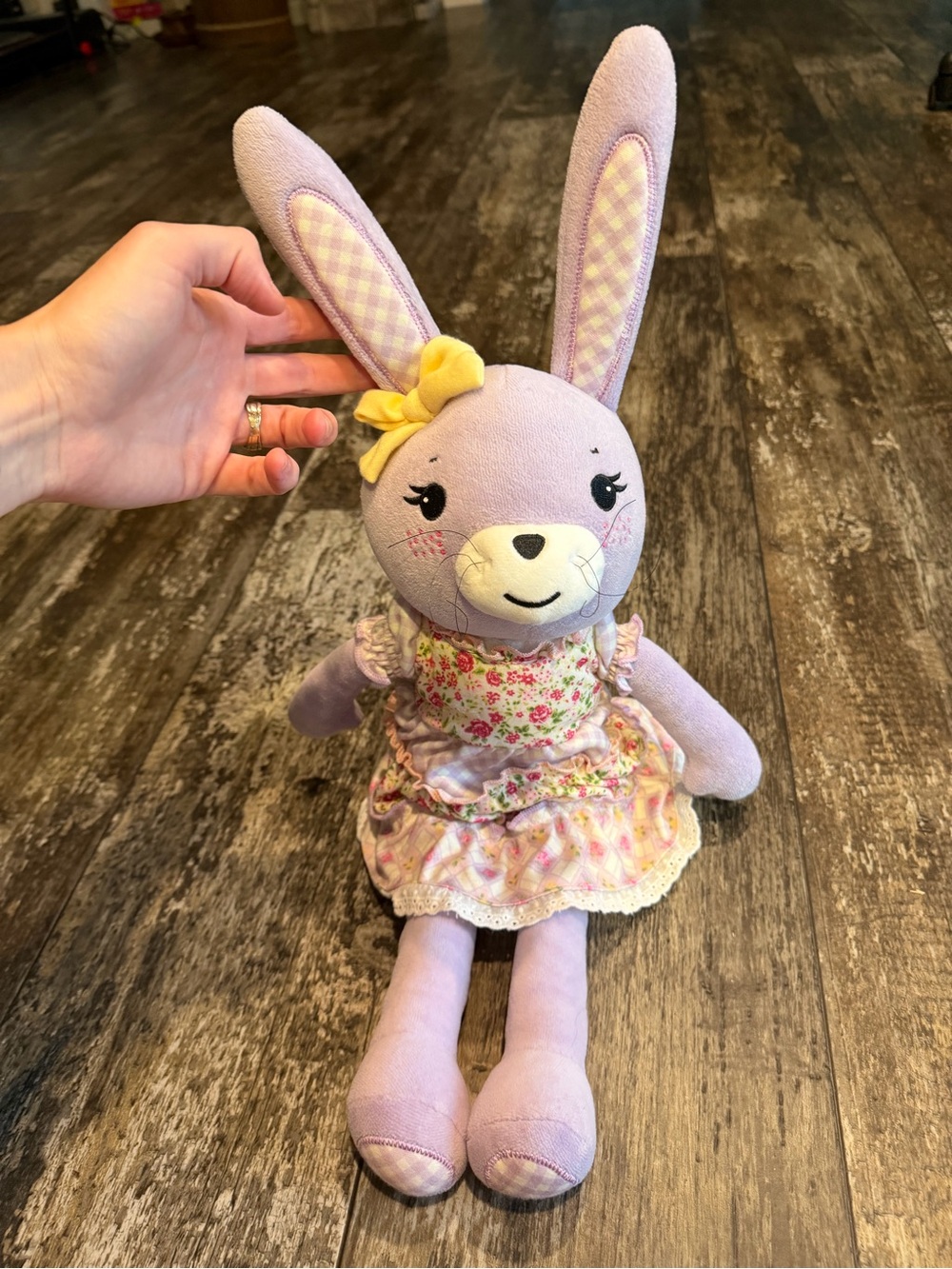 Matilda Jane Plush Lavender Bunny Doll with Floral Dress and Yellow Bow
